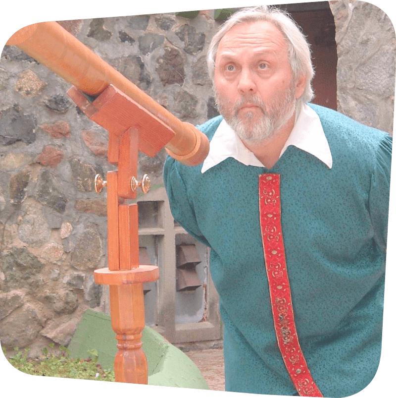 Galileo outside with this standing telescope - preparing to study the galaxy