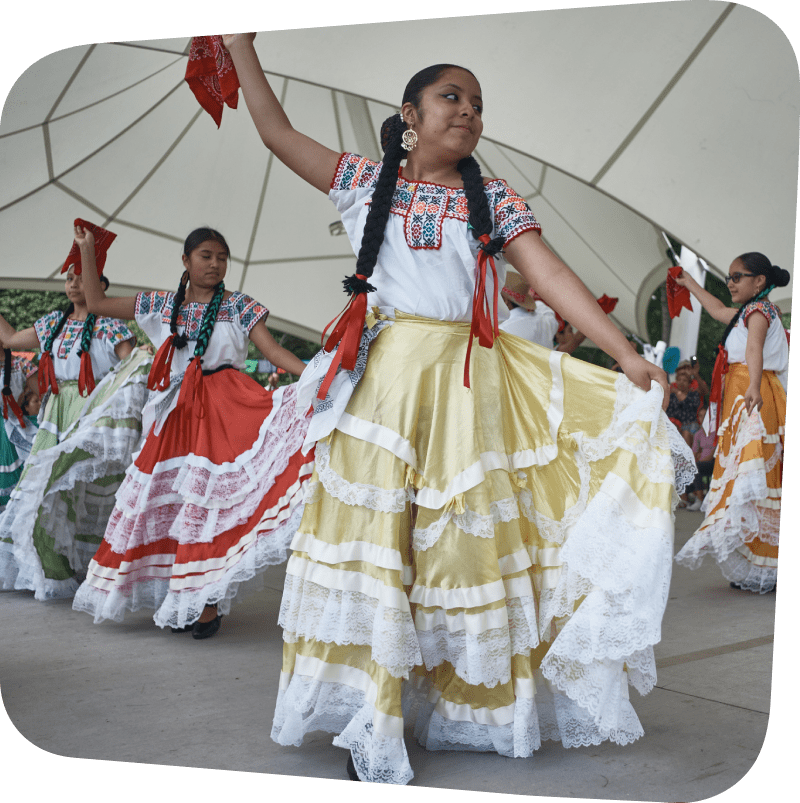 Female performers cultural attire preforming a dance